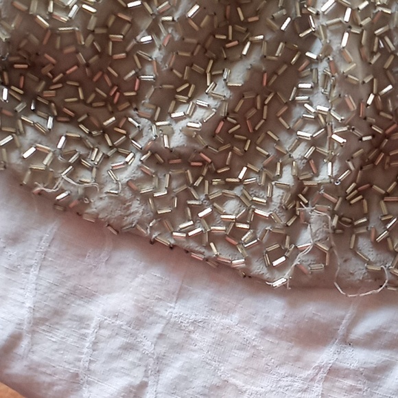 Georgous floor length entirely beaded silver gown... slight stained armpits... - Picture 6 of 6